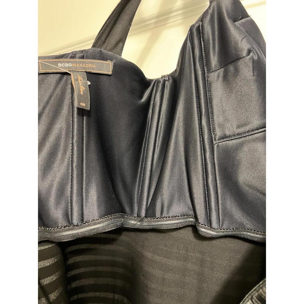 BCBG MAX AZRIA $398 Black Satin Banded Mesh Lined Maxi Evening Dress Size 8 - Picture 7 of 9